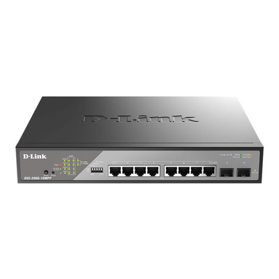 Комутатор D-Link DSS-200G-10MPP 8xGE PoE, 2xSFP, 242Вт, Некерований