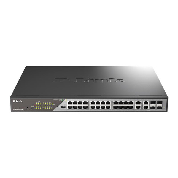 Коммутатор D-Link DSS-200G-28MPP 24xGE PoE, 4xSFP/GE, 518Вт, Некерованный