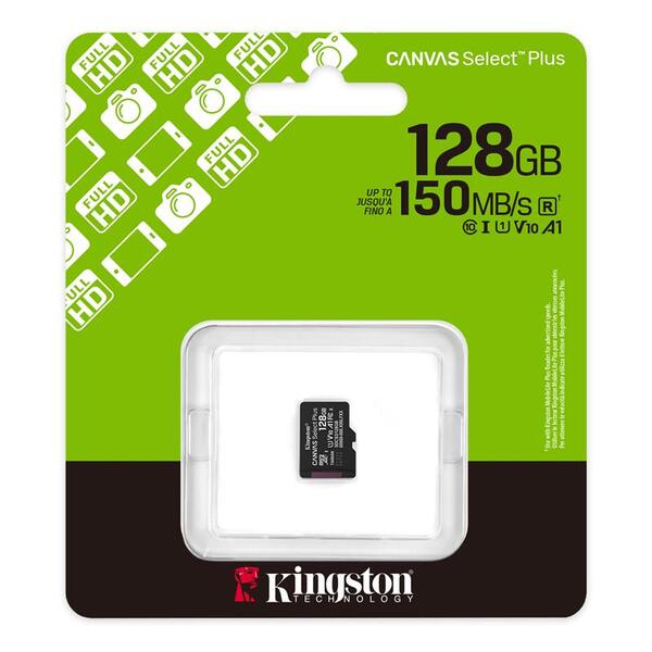Карта пам'яті Kingston microSD  128GB C10 UHS-I A1 V10 R150MB/s