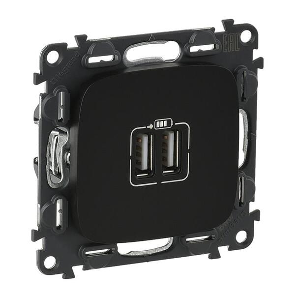 Розетка двойная USB для зарядки Legrand Valena ALLURE, антрацит