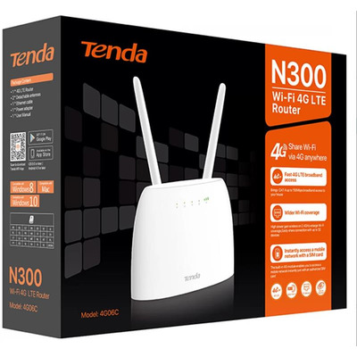 Маршрутизатор TENDA 4G06C N300, 4G/LTE, 1xFE LAN, 1xFE LAN/WAN, 1xRJ11, Cлот для SIM-карти