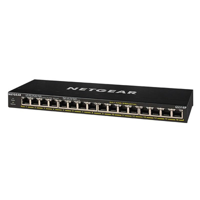 Комутатор NETGEAR GS316P 16xGE PoE, 115Вт, Некерований