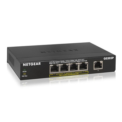 Комутатор NETGEAR GS305P 5xGE (4xPoE), 63Вт, Некерований