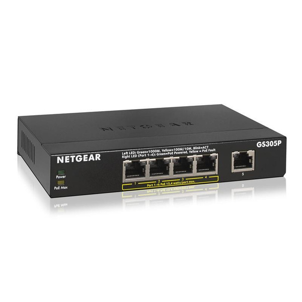 Комутатор NETGEAR GS305P 5xGE (4xPoE), 63Вт, Некерований