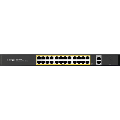 Комутатор Netis P124GH 24xFE PoE, 4xGE (2xUplink, 2xSFP), 360Вт, Некерований