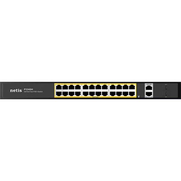 Комутатор Netis P124GH 24xFE PoE, 4xGE (2xUplink, 2xSFP), 360Вт, Некерований