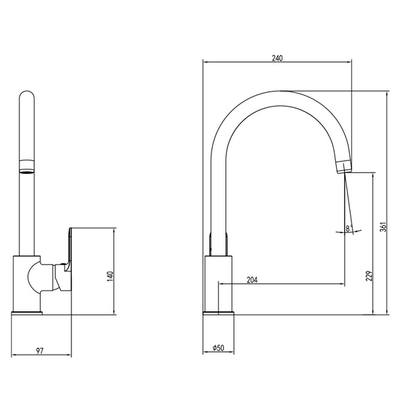Змішувач RIVA Ø35 для кухні J-излив на гайці CORSO DE-4B139C (9629100)