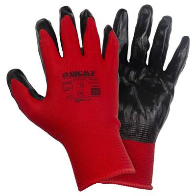 Рукавички трикотажні з частковим нітриловим покриттям р10 (червоно-чорні манжет) КРАТНО 12 парам SIGMA (9443471)