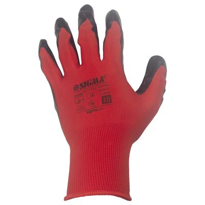 Рукавички трикотажні з частковим нітриловим покриттям р10 (червоно-чорні манжет) КРАТНО 12 парам SIGMA (9443471)