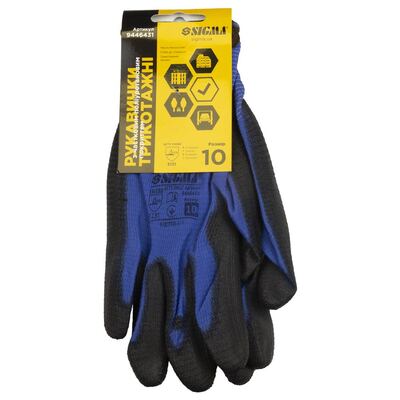 Рукавички трикотажні з частковим ПУ покриттям р10 (синьо-чорні манжет) SIGMA (9446431)