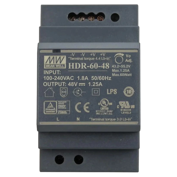 Блок живлення Mean Well HDR-60-48 48B 1.25А для монтажа на DIN рейку