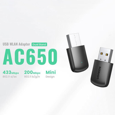 Адаптер WiFi AC650 11ac Dual-Band USB 2.0 (CM448) Ugreen