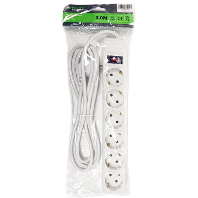 Power filtr 3.0м PowerPlant, 6 розеток, 3x1.5мм2, 10А