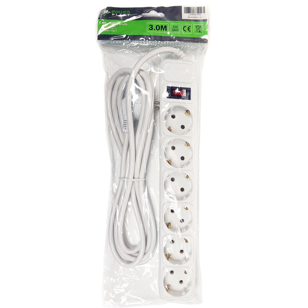 Power filtr 3.0м PowerPlant, 6 розеток, 3x1.5мм2, 10А