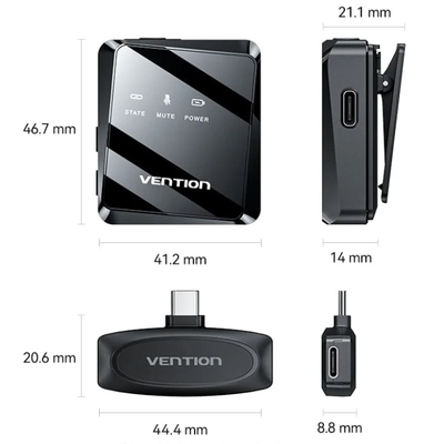 Мікрофонна радіосистема для смартфона Vention USB-C 2-Pack Wireless Lavalier Black (NCBB0)