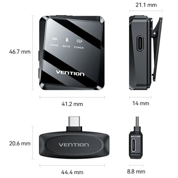 Мікрофонна радіосистема для смартфона Vention USB-C 2-Pack Wireless Lavalier Black (NCBB0)