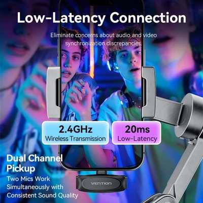 Мікрофонна радіосистема для смартфона Vention USB-C 2-Pack Wireless Lavalier Black (NCBB0)