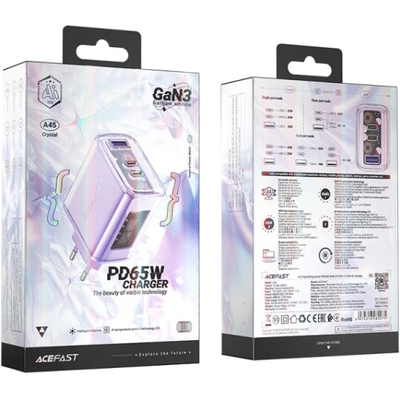 Зарядний пристрій 3xUSB 65W (2xUSB-C+USB-A) Gan A45 Fast Charger Purple alfalfa Acefast