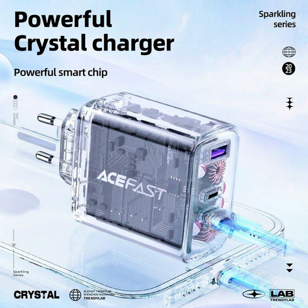 Зарядний пристрій 3xUSB 65W (2xUSB-C+USB-A) Gan A45 Fast Charger Mountain mist Acefast