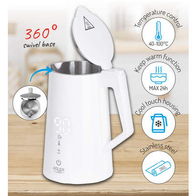 Електрочайник Adler AD 1345 white 1850-2200Вт/ 1.7л/ STRIX/ встановлення температури/