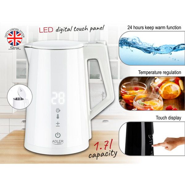 Електрочайник Adler AD 1345 white 1850-2200Вт/ 1.7л/ STRIX/ встановлення температури/
