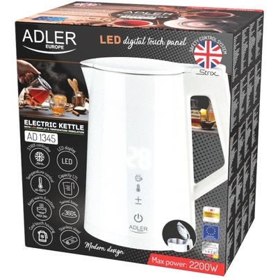 Електрочайник Adler AD 1345 white 1850-2200Вт/ 1.7л/ STRIX/ встановлення температури/