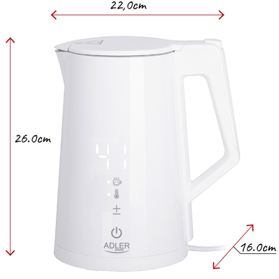 Електрочайник Adler AD 1345 white 1850-2200Вт/ 1.7л/ STRIX/ встановлення температури/