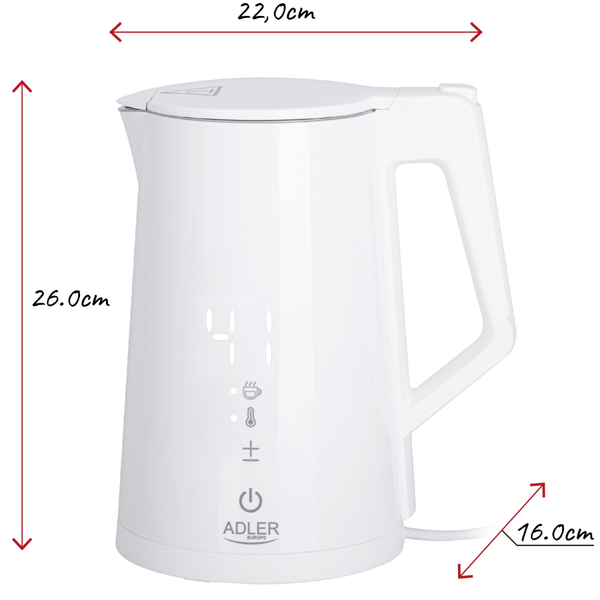 Електрочайник Adler AD 1345 white 1850-2200Вт/ 1.7л/ STRIX/ встановлення температури/