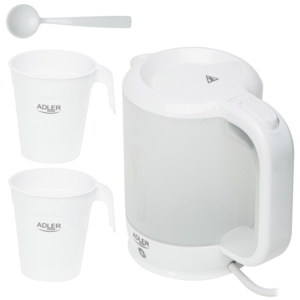 Електрочайник Adler AD 1381 дорожній 900Вт/ 0.5л/ 2 чашки/ ложка/ білий