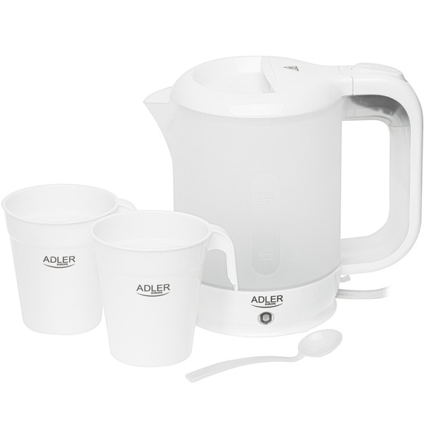 Електрочайник Adler AD 1381 дорожній 900Вт/ 0.5л/ 2 чашки/ ложка/ білий