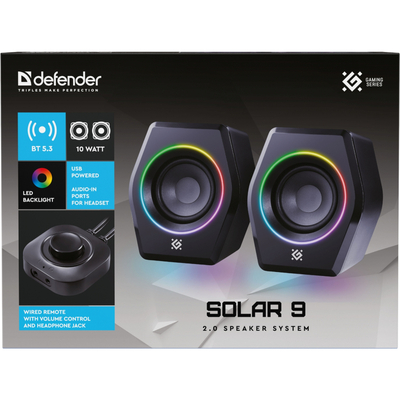 Акустична система 2.0 Defender Solar 9, 10Вт, Bluetooth, RGB підсвітка, USB, чорна