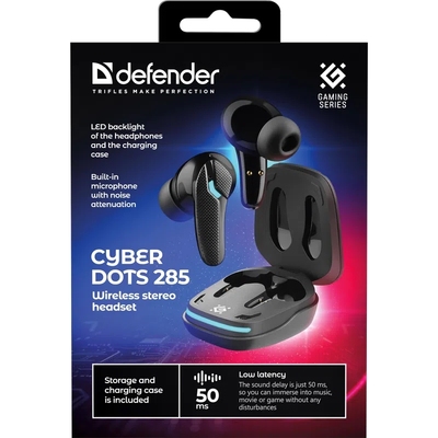 Гарнітура TWS ігрова Defender CyberDots 285 Bluetooth чорна
