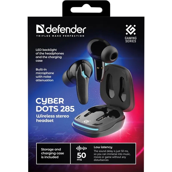Наушники TWS игровая Defender CyberDots 285 Bluetooth черная