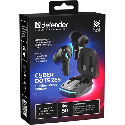 Гарнітура TWS ігрова Defender CyberDots 285 Bluetooth чорна