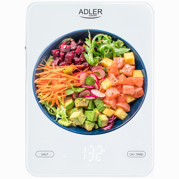 Ваги кухонні Adler AD 3177 white електронні/ 10кг/ г; мл, унція/ USB type C/ автовимкнення/ скло