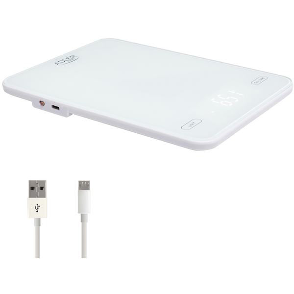 Ваги кухонні Adler AD 3177 white електронні/ 10кг/ г; мл, унція/ USB type C/ автовимкнення/ скло