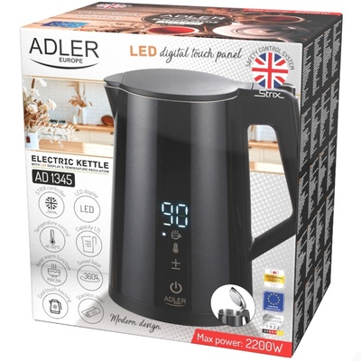 Електрочайник Adler AD 1345 black 1850-2200Вт/ 1.7л/ STRIX/ встановлення температури/