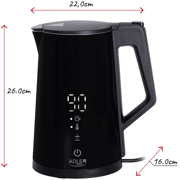 Електрочайник Adler AD 1345 black 1850-2200Вт/ 1.7л/ STRIX/ встановлення температури/