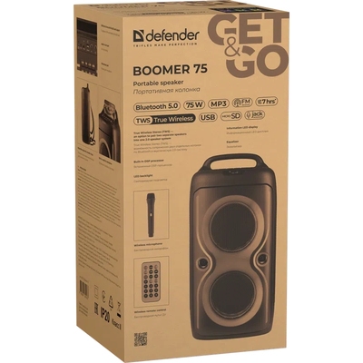 Акустична система 2.0 Defender Boomer 75, 75Вт BT/FM/USB/TF/AUX/LED, чорна