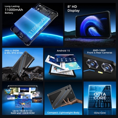 Планшет Oukitel RT3plus 8” HD / 4GB/128GB / G81 / 11000mAh / 16+8Мп / IP69K / LTE Blue