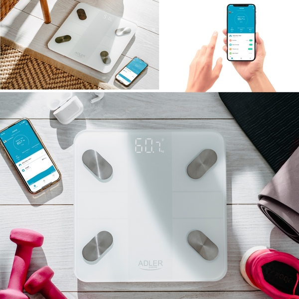 Ваги напольні Adler AD 8186 white електронні/ Smart/ 180кг/ 3хААА/ автовимкнення/ білі