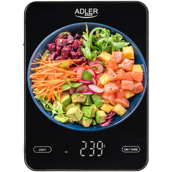Ваги кухонні Adler AD 3177 black електронні/ 10кг/ г; мл, унція/ USB type C/ автовимкнення/ скло