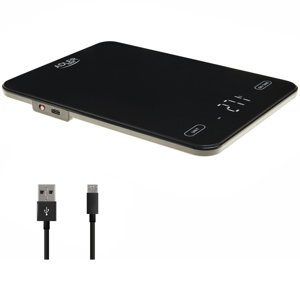 Ваги кухонні Adler AD 3177 black електронні/ 10кг/ г; мл, унція/ USB type C/ автовимкнення/ скло