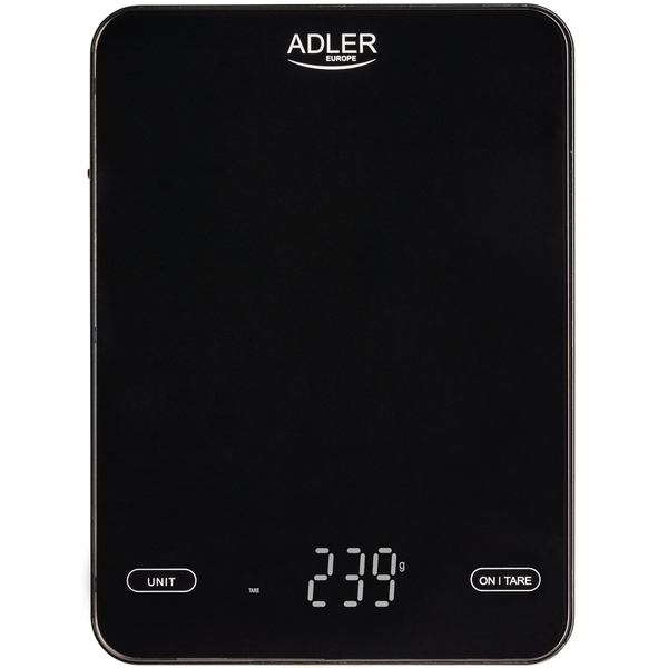 Ваги кухонні Adler AD 3177 black електронні/ 10кг/ г; мл, унція/ USB type C/ автовимкнення/ скло