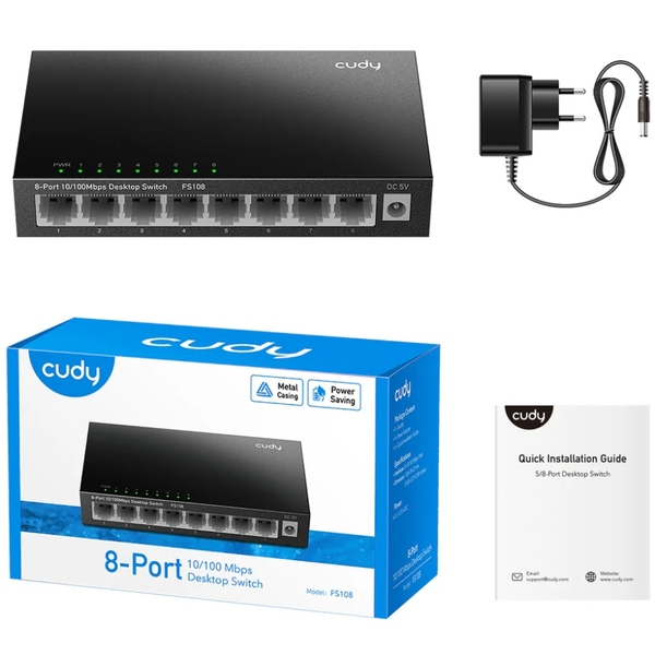 Комутатор Cudy FS108, 8 портовий 10/100 Mbps Metal Switch