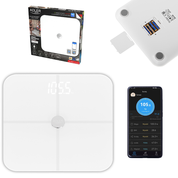 Ваги напольні Adler AD 8187 white електронні/ Smart/ 180кг/ 4хААА/ автовимкнення/ білі