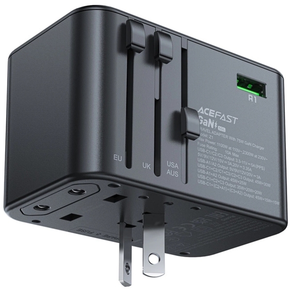 Зарядний пристрій 5xUSB 75W (3xUSB-C + 2xUSB-A) Gan Z1 Fast Charger Acefast