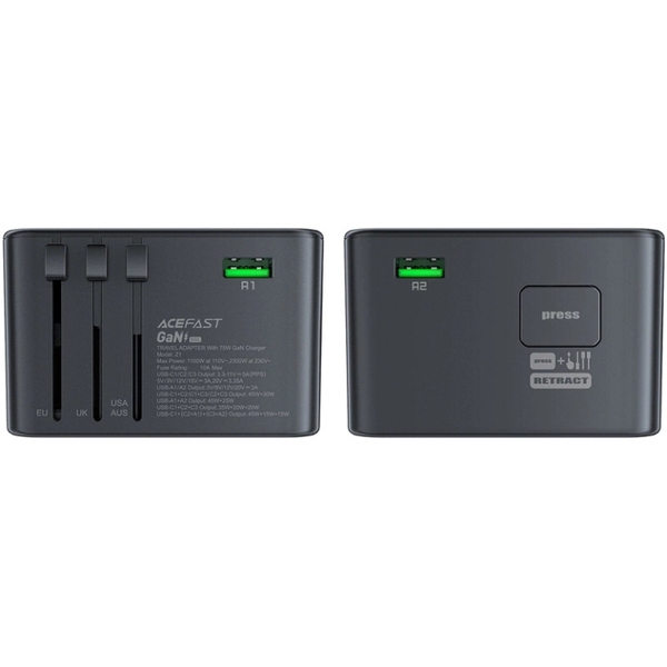 Зарядний пристрій 5xUSB 75W (3xUSB-C + 2xUSB-A) Gan Z1 Fast Charger Acefast