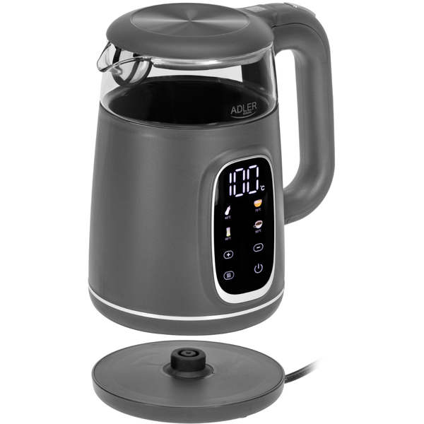 Електрочайник Adler AD 1305 grey 1850-2200Вт/ 1.7л/ скло/ встановлення температури/