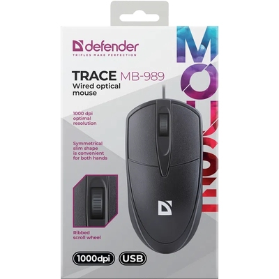 Мишка Defender Trace MB-989, USB, 3кн., 1000dpi, чорна